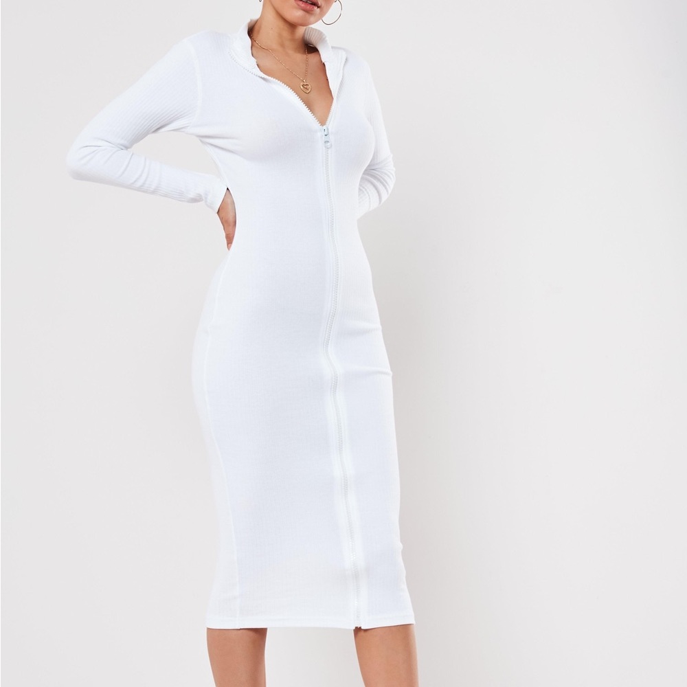 Missguided white zipper front dress NWT